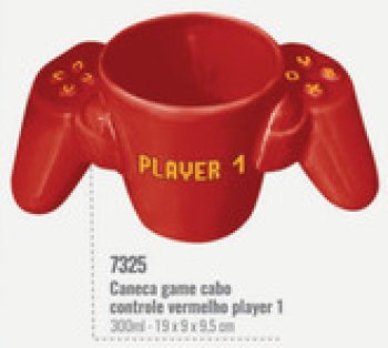 CANECA DECOR GAME CABO CONTROLE  300ML (19 x 9 x 9,5 CM) VERMELHO - PLAYER 1