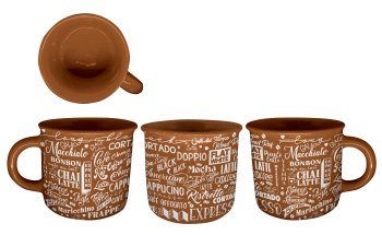 CANECA DECOR RETRÔ 340ML (11,8 x 9,2 x 8,5 CM) CARAMELO - PATTERN LETTERING COFFEE TYPES